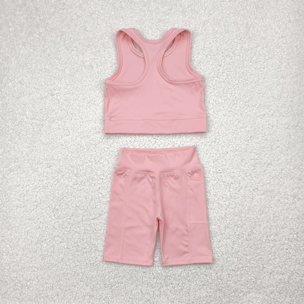 GSSO1518 Baby Girls Pink Vest Top Sports Shorts Clothes Sets  D 4.24