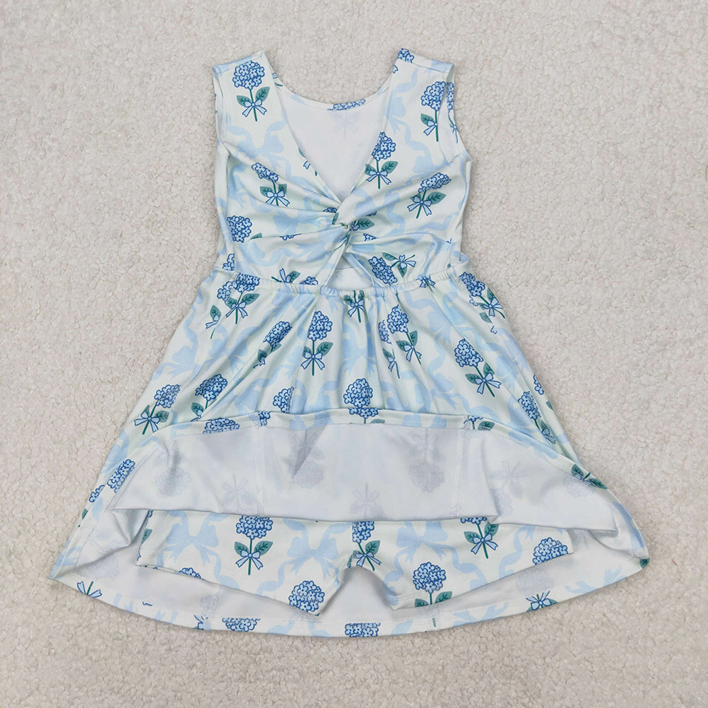 GSD1944  Baby Girls Blue Flowers Bows Athletic Dresses  D 4.28