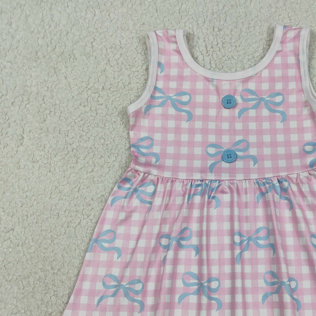 Baby Girls Knee-Length Ruffle Dress Pink Checked Sleeveless with Bows - Cute Summer Casual Outfit for Little Girls