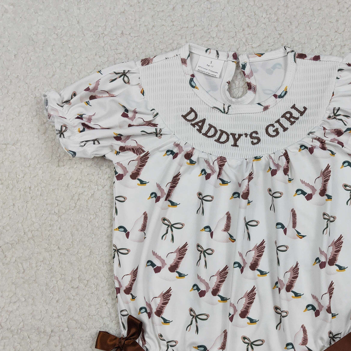 Baby Girls Ruffle Rompers Embroidery 'Daddy's Girl' Bows Design Ducks Hunting Theme Soft Cotton Outfit for Little Girls
