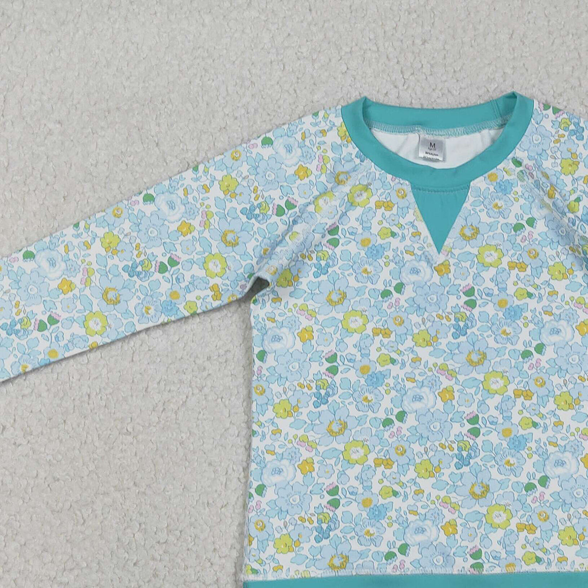 Baby Girls Long Sleeve Yoga T-shirt Green Blue Flowers Active Top Comfortable Breathable Clothing for Infants