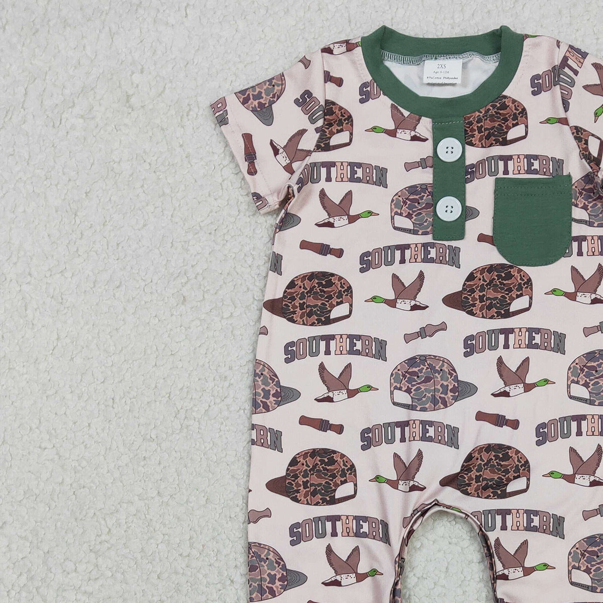 Baby Boys Camouflage Footie Rompers with Button Pocket And Duck Design Southern Style Baby Boys Outfit with Camo Hat