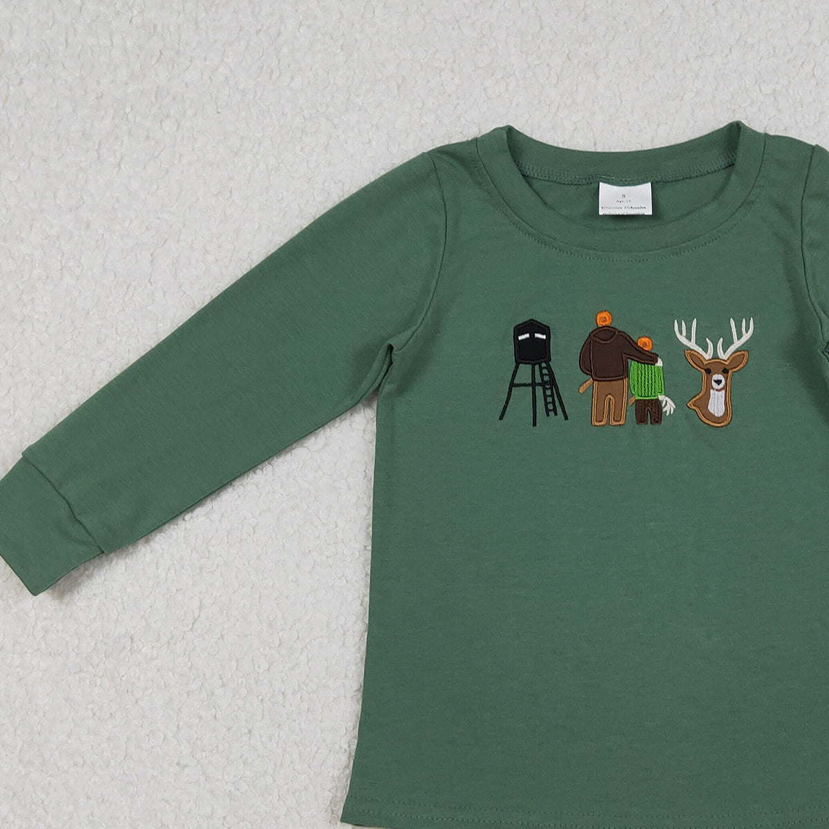 Baby Boys Embroidered Deer Hunting T-shirts Top Cute Animal Print Long Sleeve Outfit for Little Ones