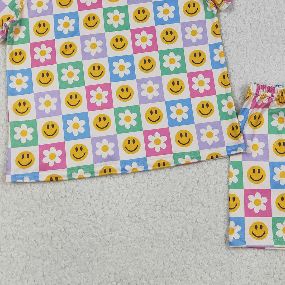 Baby Girls Colorful Smile Flowers Checked Shorts Set with Pockets Cute Casual Outfit Baby Girl Clothing Set