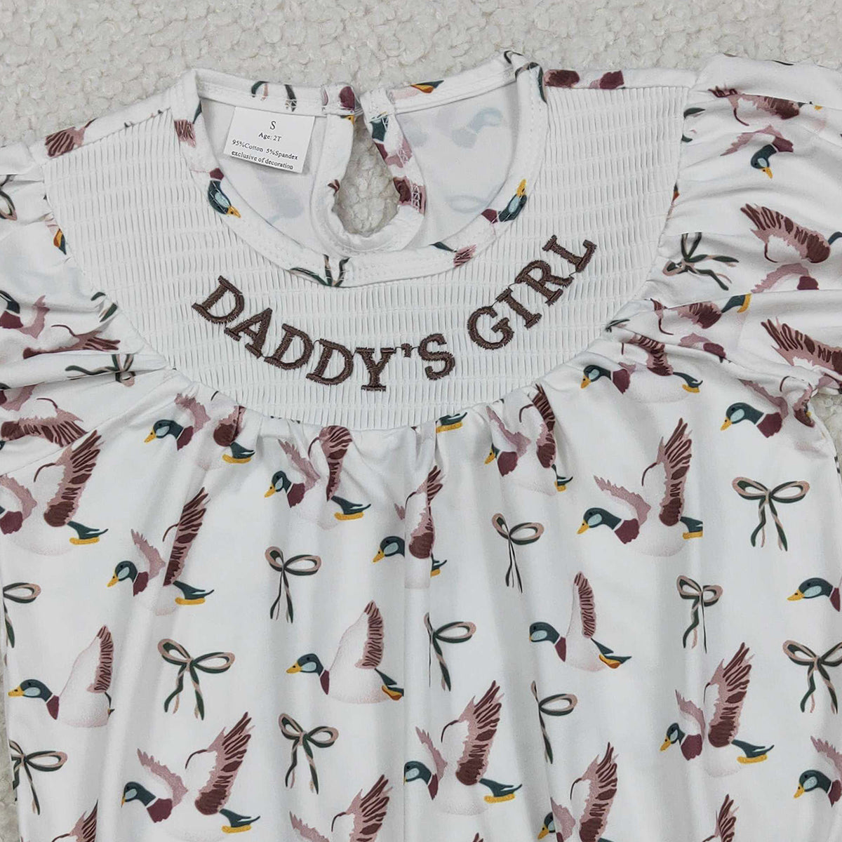 Baby Girls Ruffle Rompers Embroidery 'Daddy's Girl' Bows Design Ducks Hunting Theme Soft Cotton Outfit for Little Girls