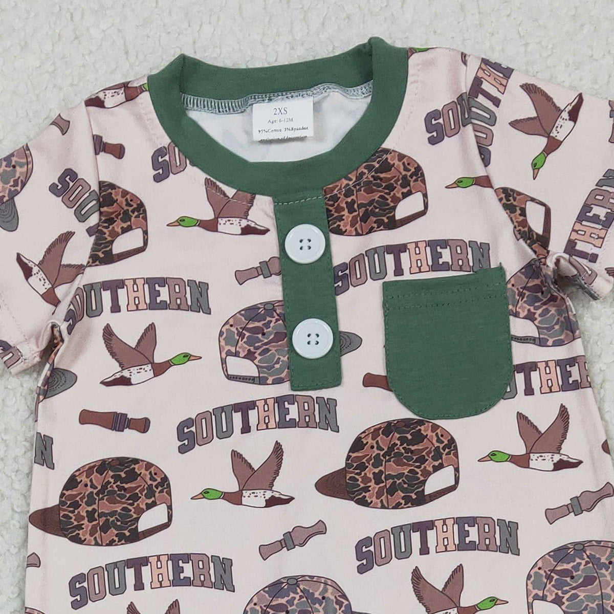 Baby Boys Camouflage Footie Rompers with Button Pocket And Duck Design Southern Style Baby Boys Outfit with Camo Hat