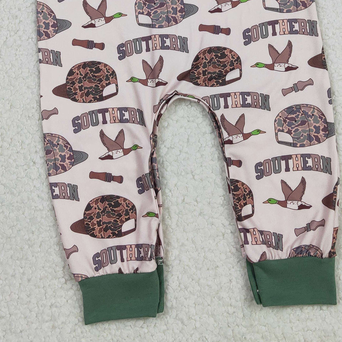 Baby Boys Camouflage Footie Rompers with Button Pocket And Duck Design Southern Style Baby Boys Outfit with Camo Hat