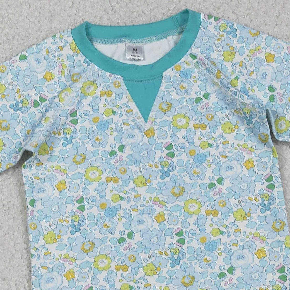 Baby Girls Long Sleeve Yoga T-shirt Green Blue Flowers Active Top Comfortable Breathable Clothing for Infants
