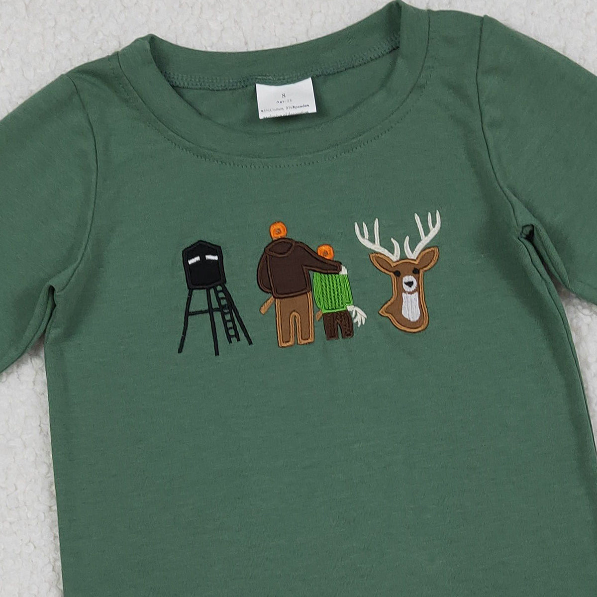 Baby Boys Embroidered Deer Hunting T-shirts Top Cute Animal Print Long Sleeve Outfit for Little Ones