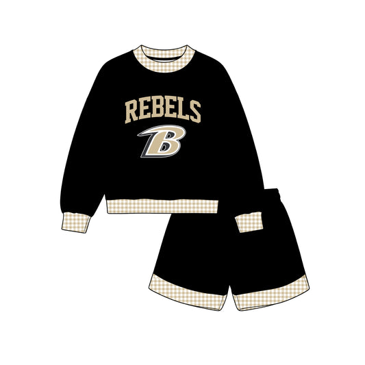 Custom order MOQ 5 Toni long sleeve black Rebels shorts set adult