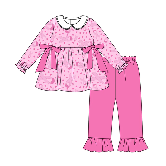 Custom Baby Girls Wear Pink In Oct Bows Tunic Top Pants Clothes Sets D 8.13