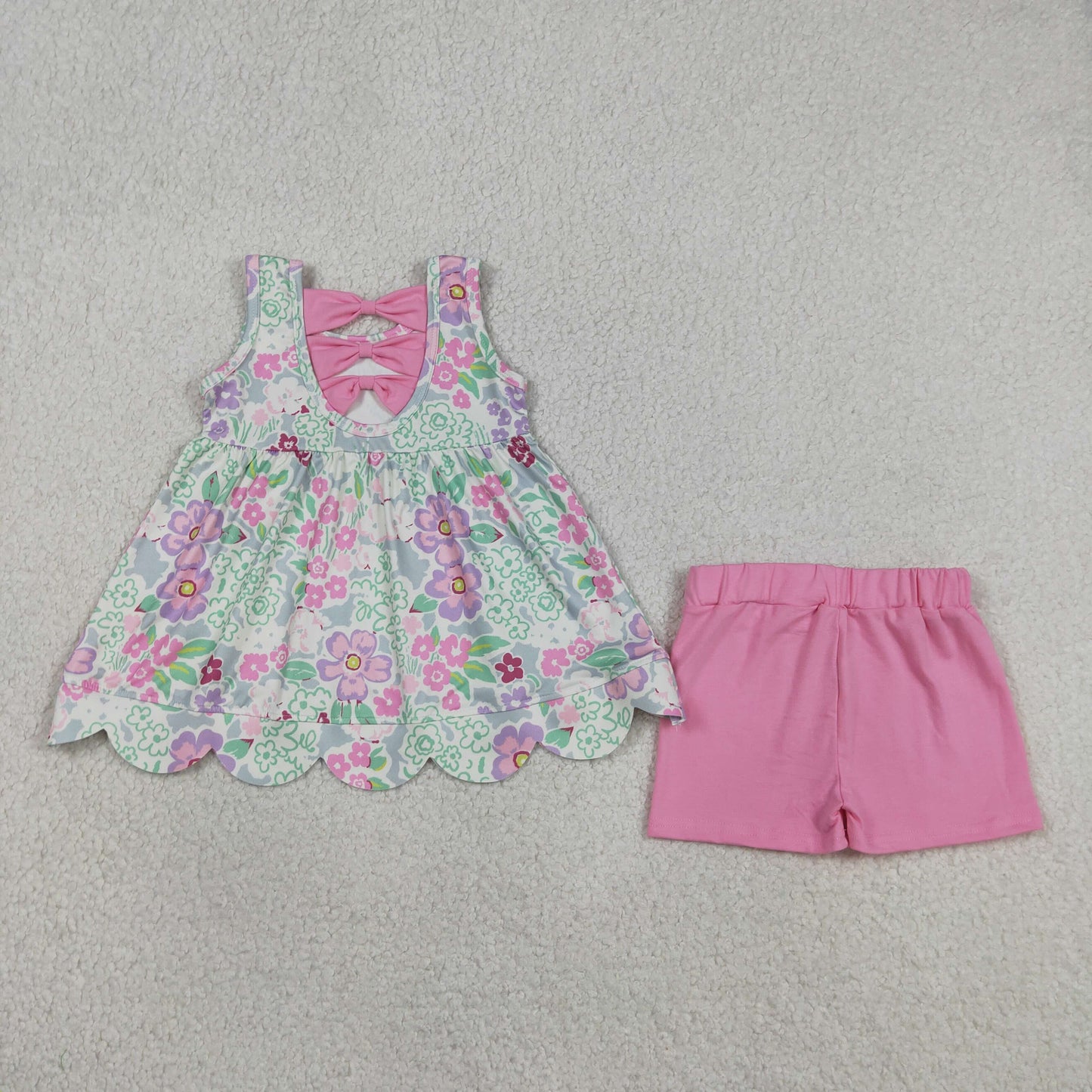 floral scallop shorts set summer girl clothing