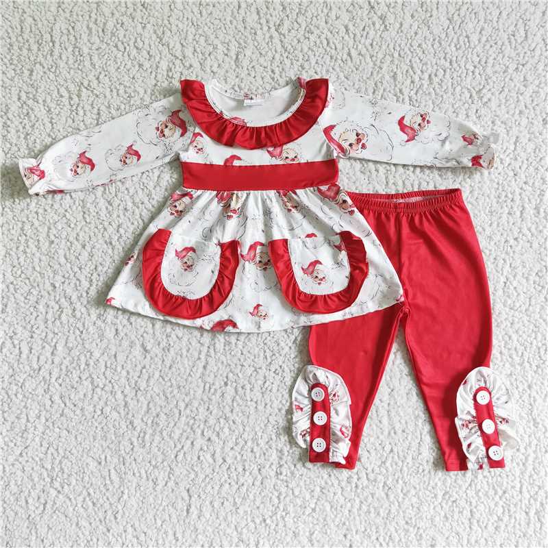 GLP0050 Baby Girls Santa Claus Pocket Long Sleeve Pant Suit