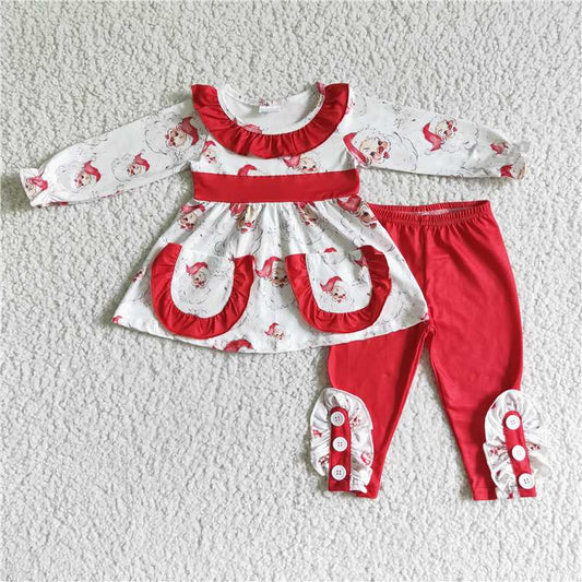 GLP0050 Baby Girls Santa Claus Pocket Long Sleeve Pant Suit