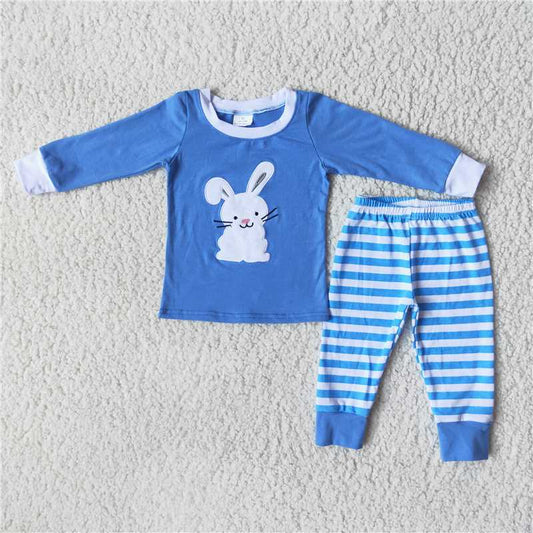 easter long sleeve blue cotton rabbit embroidery pajamas outfits boy