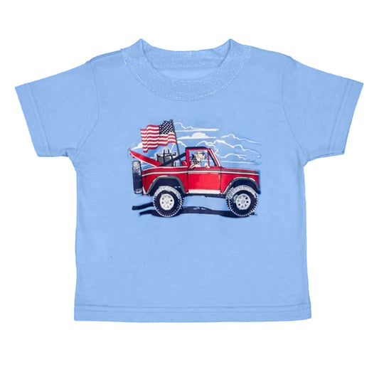 presale BT0662 Puppy flag truck blue short sleeve top