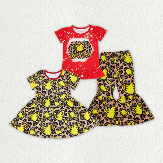 Match Baby Girls Softball Leopard Dresses Clothes Sets