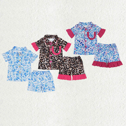 Sibling Baby Girls Water Paisley Ruffle Shirt Shorts Pajamas Clothes Sets D 7.7