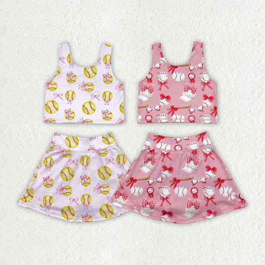 Sibling Baby Girls Bows Baseballs Yoga Team Active Wear Top Shorts Skirts Clothes Sets D 7.7
