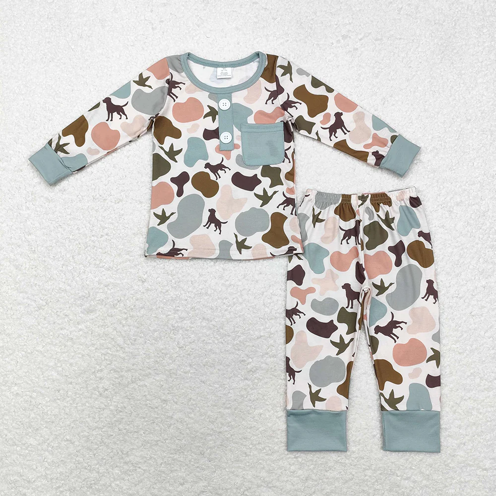 Match Boys Girls Green Camo Ducks Rompers Pullovers Pajamas Sets