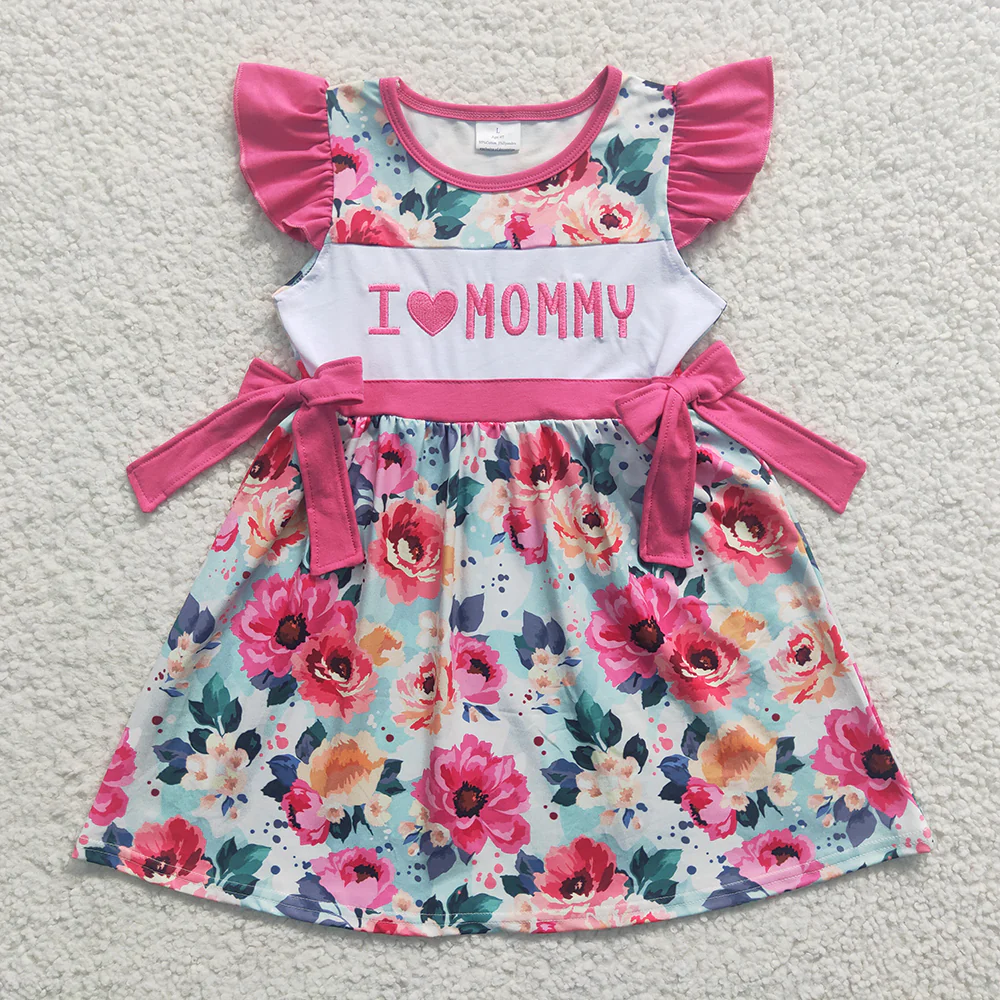 Match Baby Girls I Love Mom Pink Floral Rompers Dresses