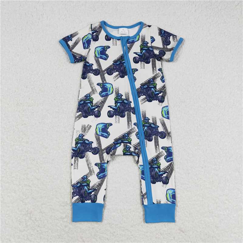 Match Baby Boys Blue Motobike Sibling Rompers Pajamas Clothes Sets