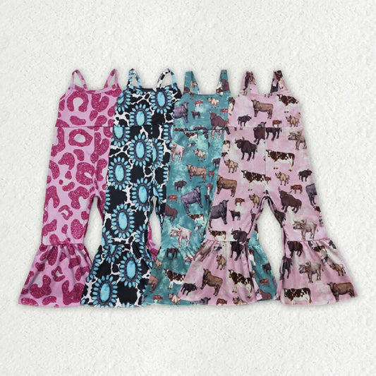 Sibling Baby Girls Western Cow Turquoise Bell Bottom Jumpsuits D 7.22