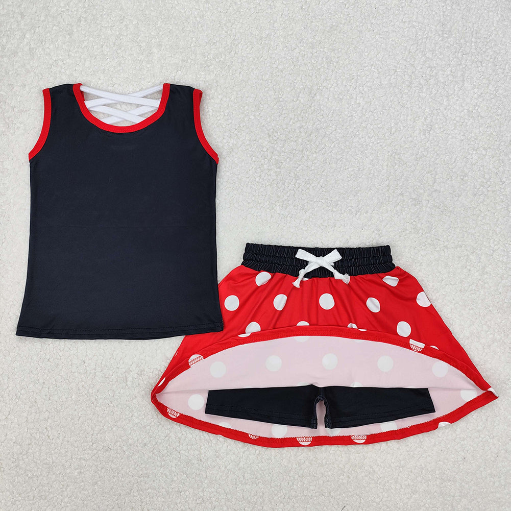 GSD2069 Baby Girls Black Red Dots Bow Shirt Skirt Clothes Sets  D 4.14