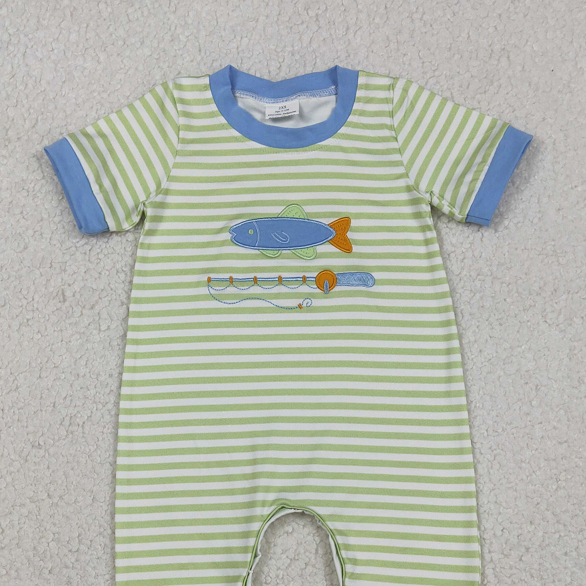 Embroidery Fishing Baby Boys Footie Rompers Stripe Hunting Design Comfortable Cotton Outfit for Infants