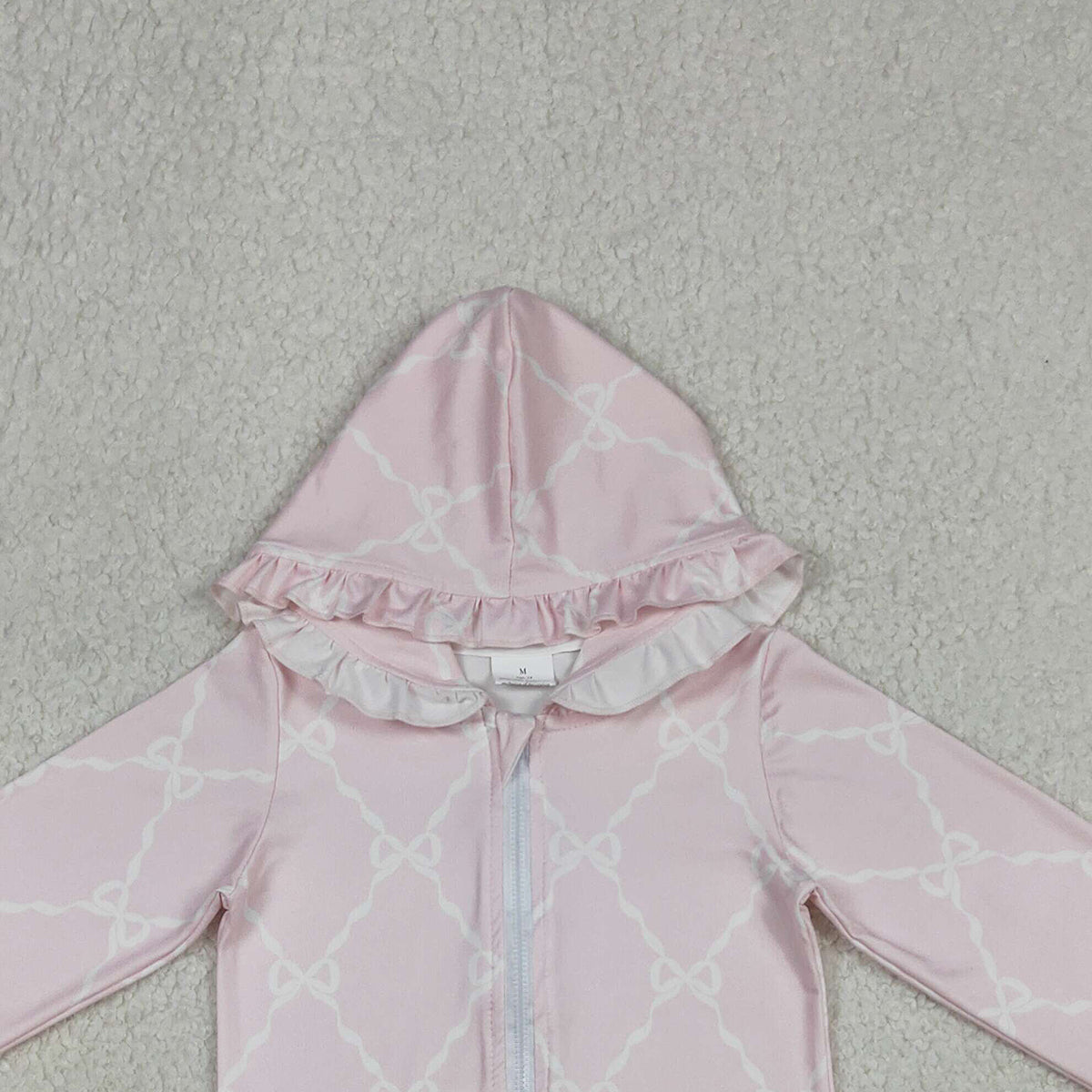 Baby Girls Pink Checked Hoodie Jacket with Bows And Pockets Zip Closure Ruffle Detail Top for Kids