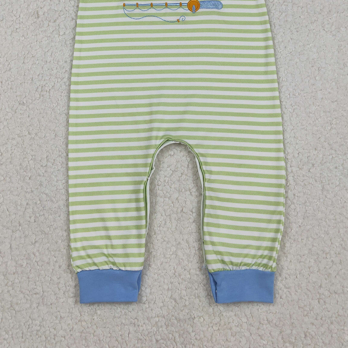 Embroidery Fishing Baby Boys Footie Rompers Stripe Hunting Design Comfortable Cotton Outfit for Infants