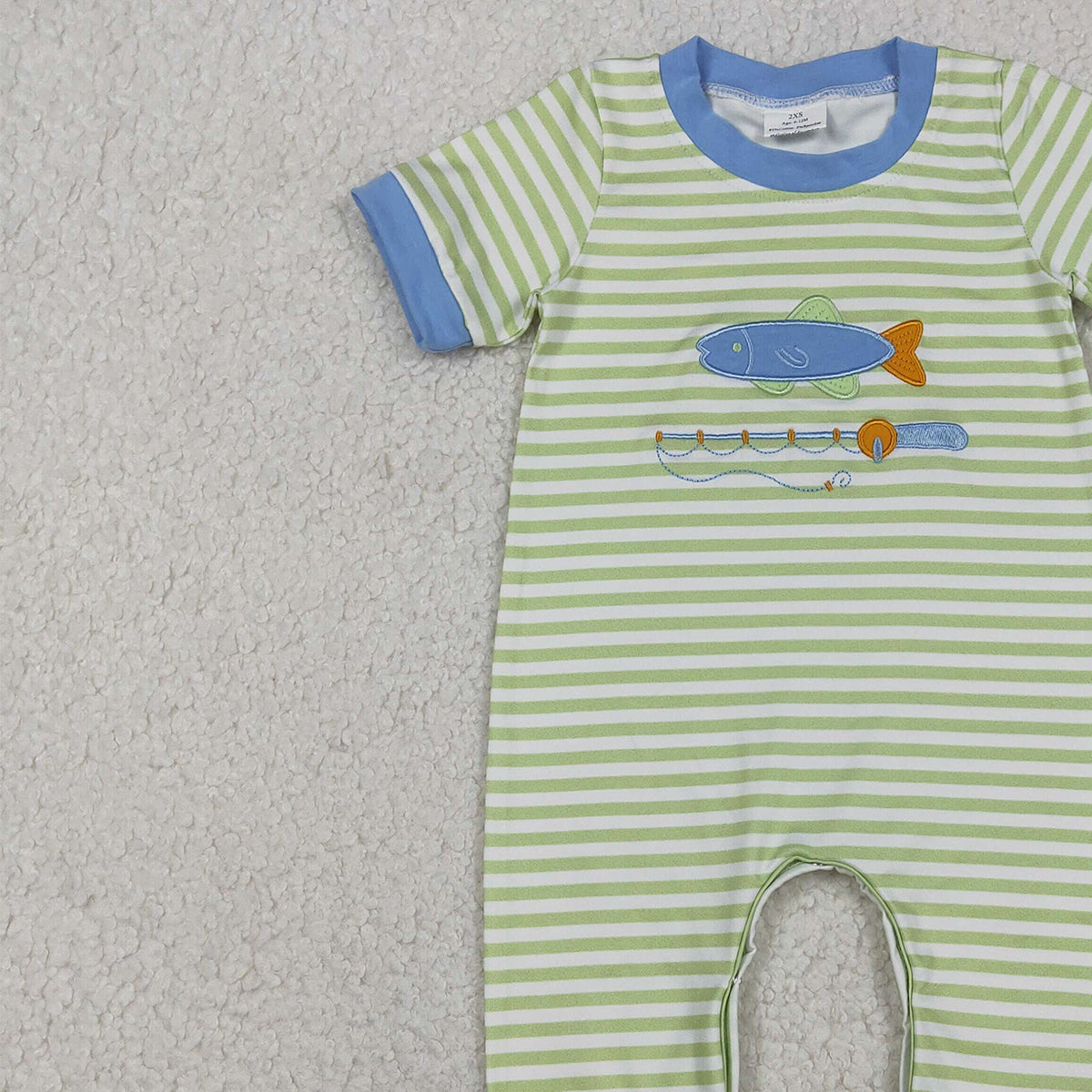 Embroidery Fishing Baby Boys Footie Rompers Stripe Hunting Design Comfortable Cotton Outfit for Infants