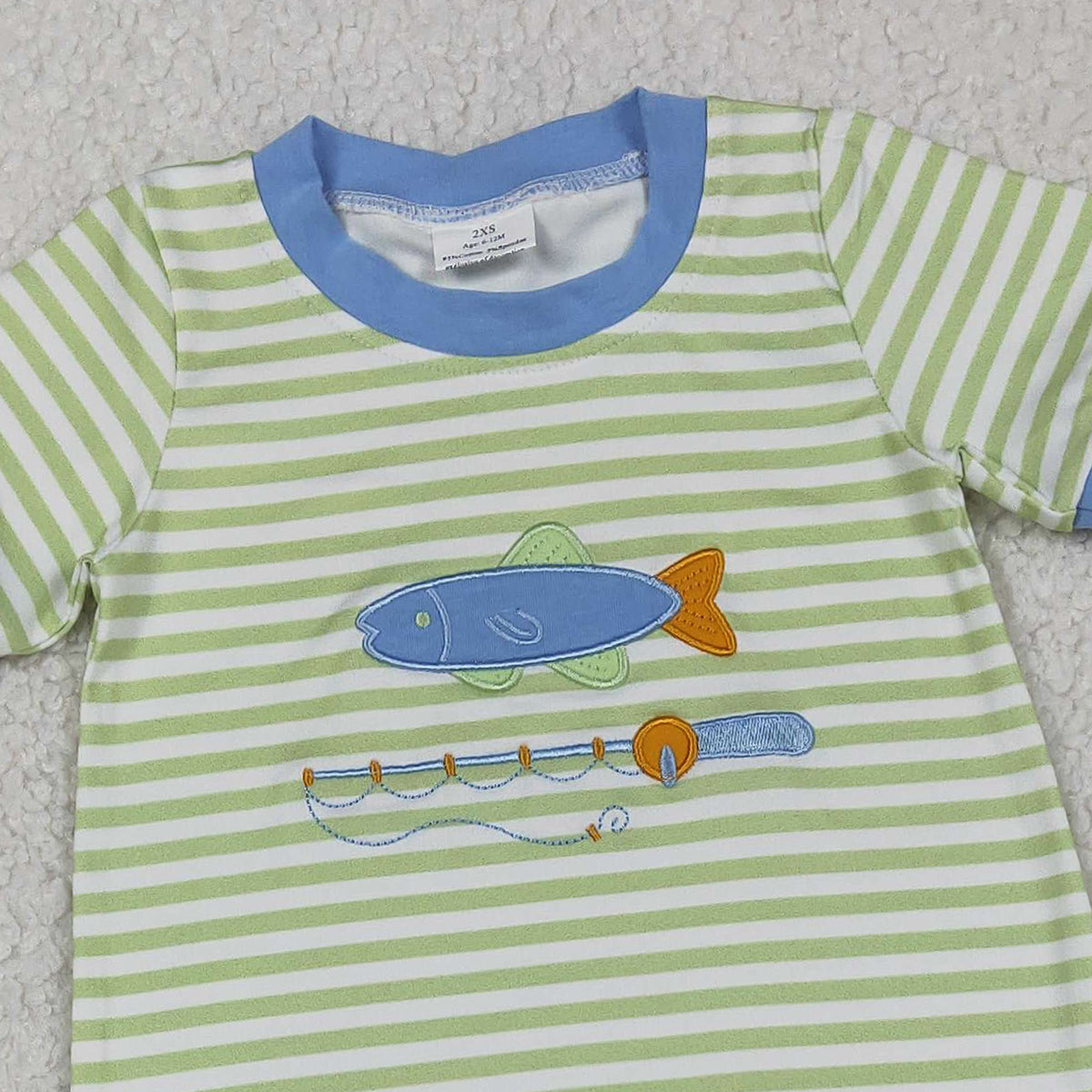 Embroidery Fishing Baby Boys Footie Rompers Stripe Hunting Design Comfortable Cotton Outfit for Infants