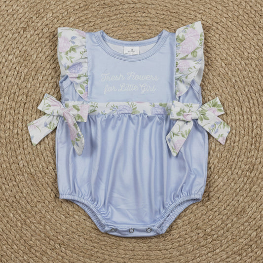 SR3506 thank haven for little girl blue bubble romper baby girl clothes