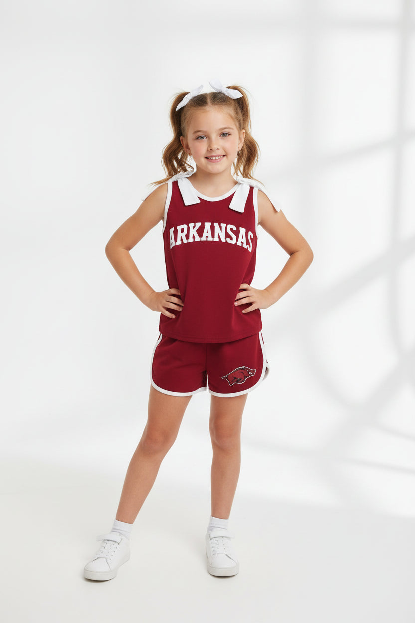 digital print team Arkansas bow shorts set girl clothing