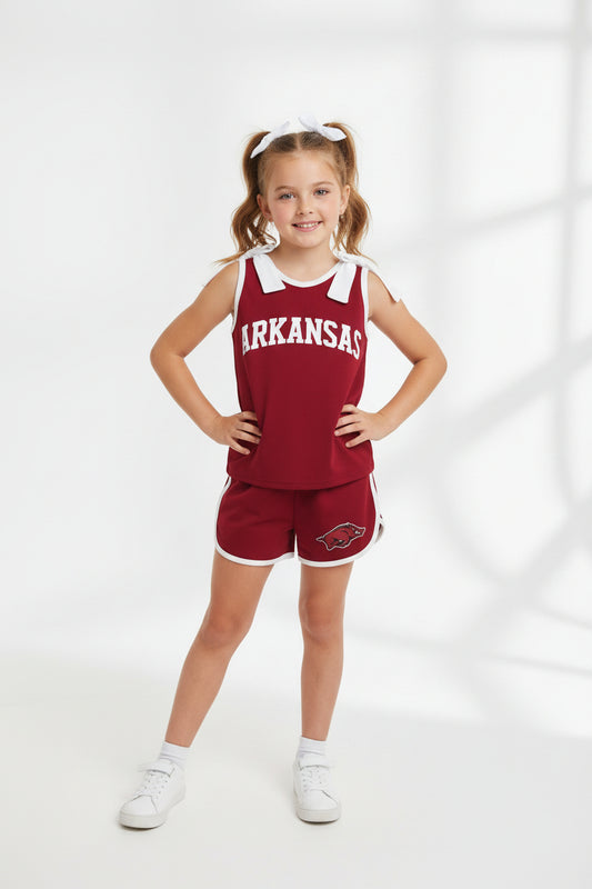 digital print team Arkansas bow shorts set girl clothing