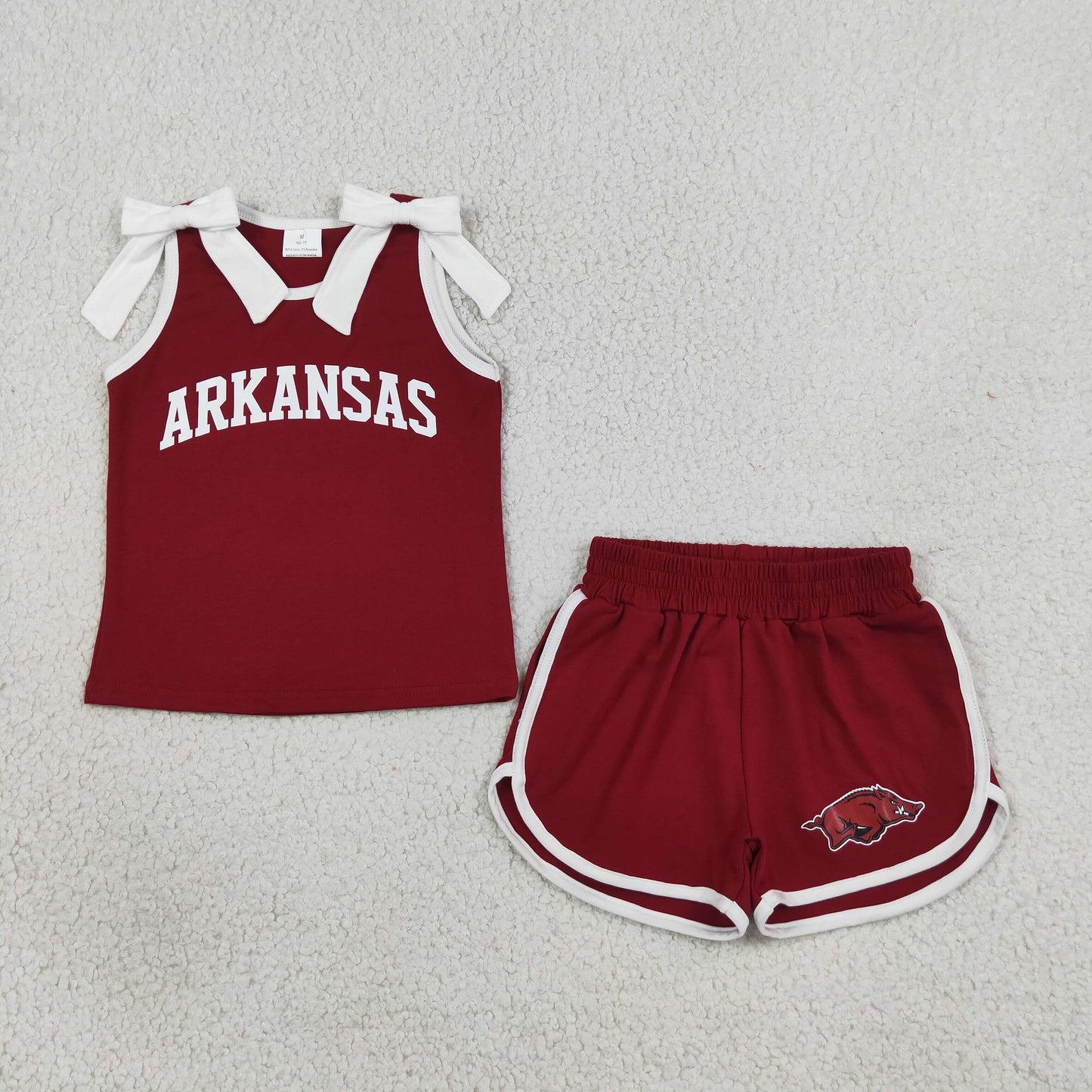 digital print team Arkansas bow shorts set girl clothing