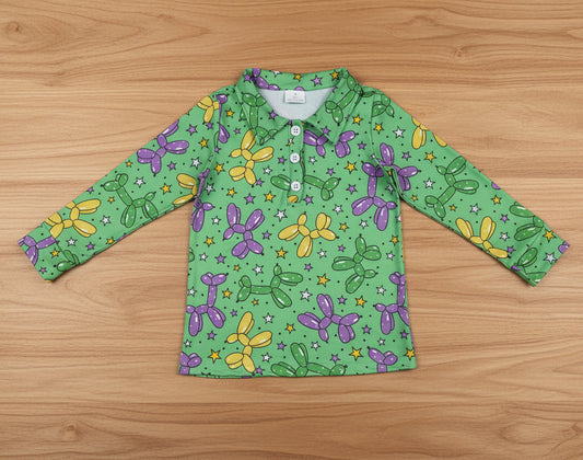 long sleeve mardi gras balloon boy polo shirt