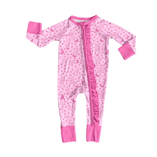 Custom Baby Girls Wear Pink In Oct Bows Zipper Footie Rompers D 8.13