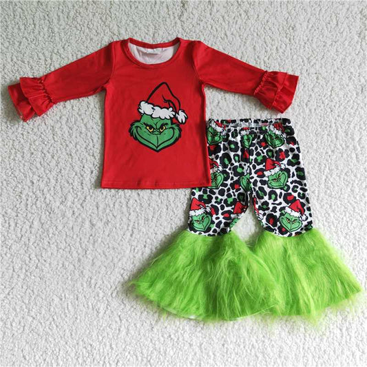 GLP0151 girl cartoon christmas hat long sleeve trousers suit