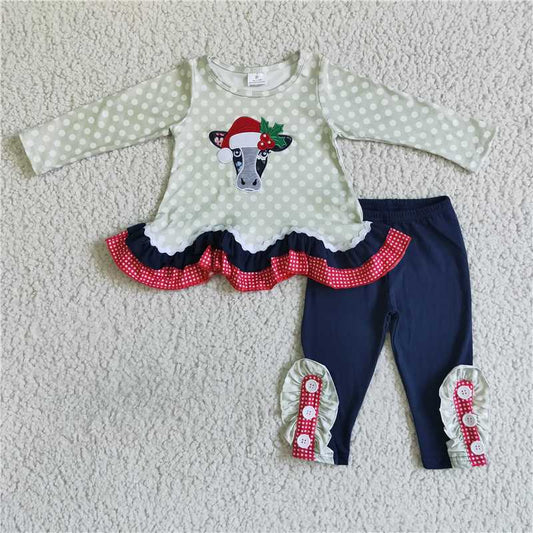 GLP0036 Baby girls Christmas cow tunic pants clothes sets D 904
