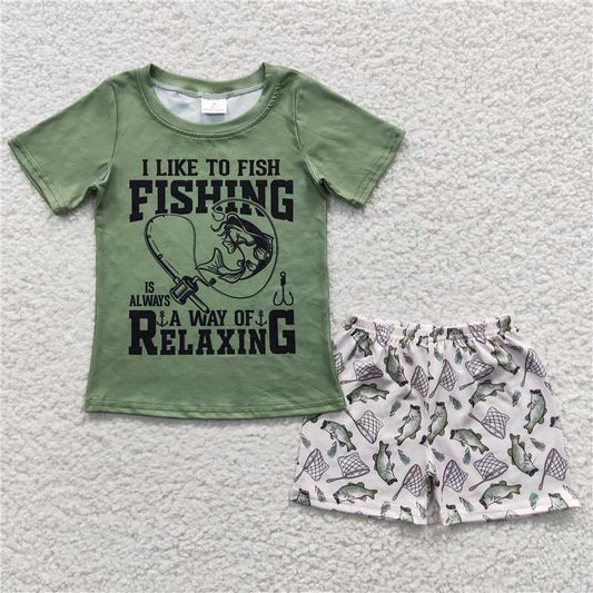 1 Baby Boys FISH Fishing Green Short Sleeve Shorts Set BSSO0257