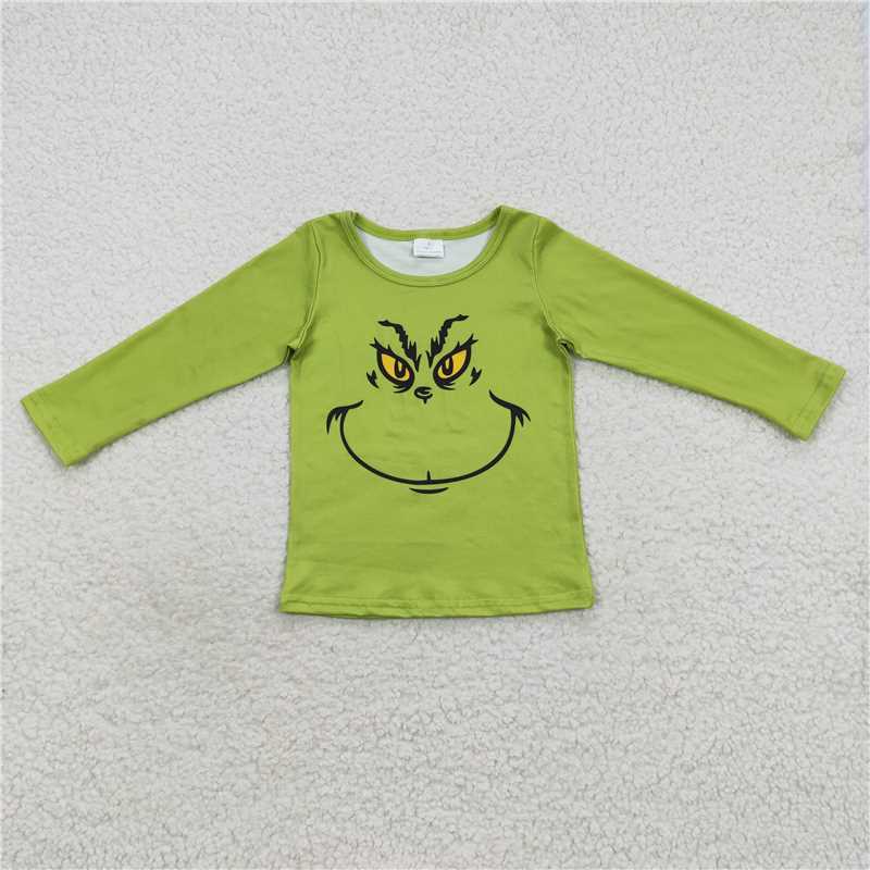 Christmas Green Face Top Matching Denim Pants Outfit 	 BT0256+P0207