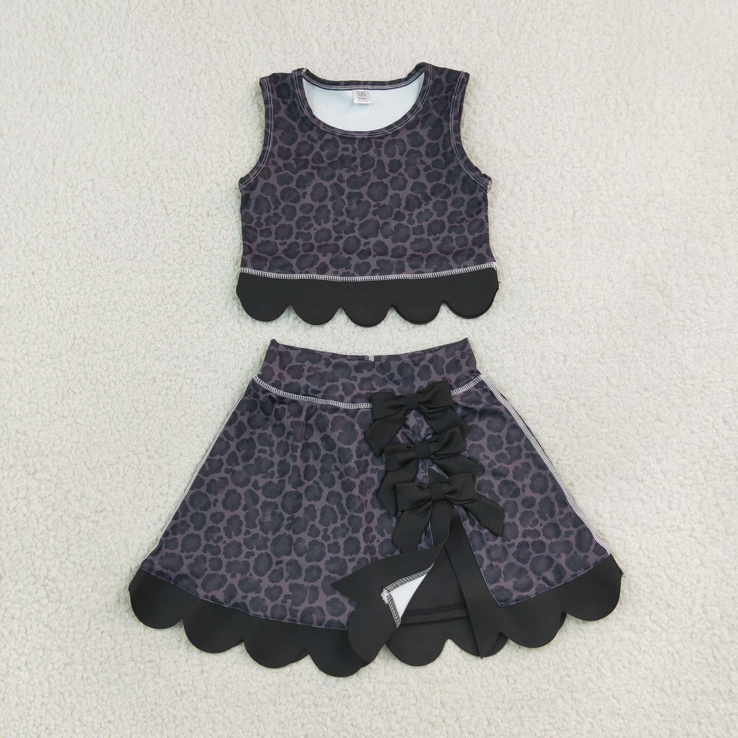leopard black scallop athletic skort outfit girls clothing