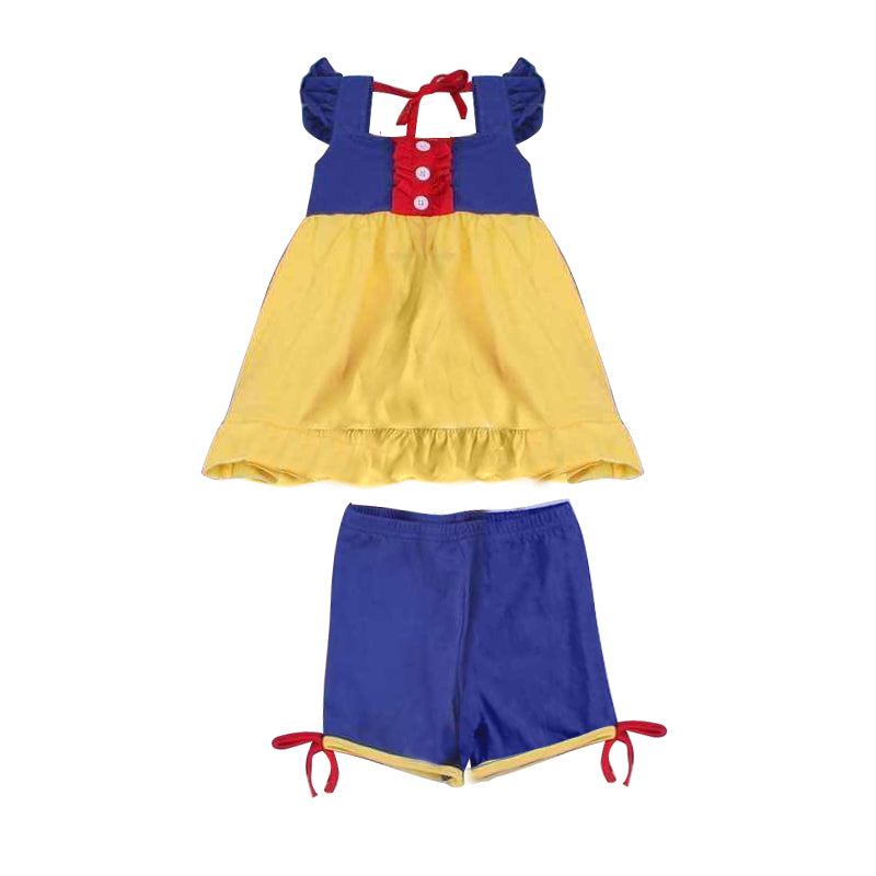 GSSO0967 Red lace blue and yellow flying sleeve shorts suit