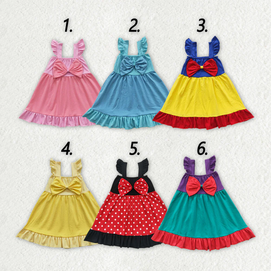 Match Baby Girls Princess Sibling Bow Summer Knee Length Dresses