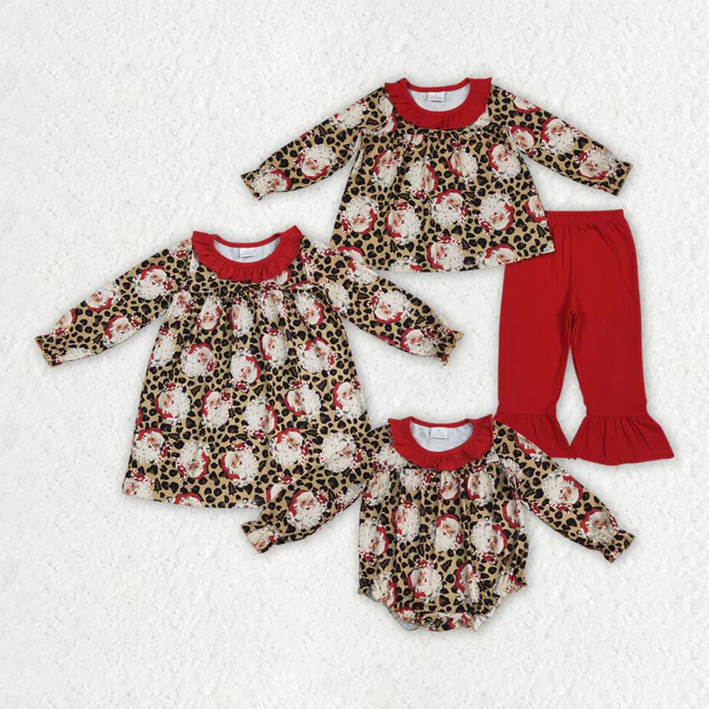 Sibling Baby Girls Christmas Leopard Santa Rompers Dresses Outfits D 6.25