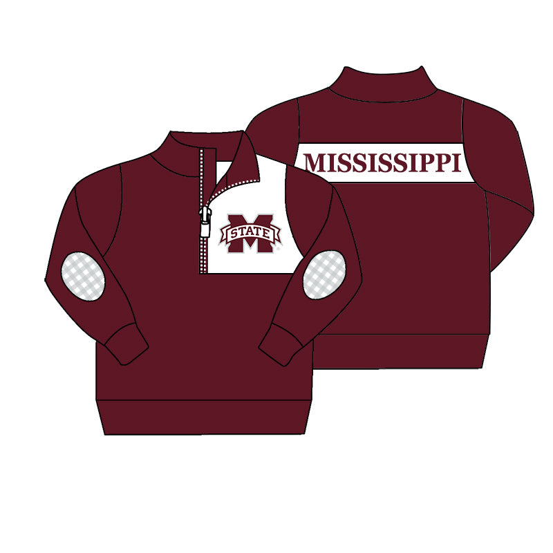 MOQ 5 Custom Baby Boys MISSISSIPPI Checked Zipper Team Pullover Jackets Tops   D 827