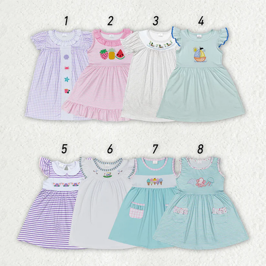 Match Embroidery Baby Girls Summer Vibes Knee Length Dresses D 4.19