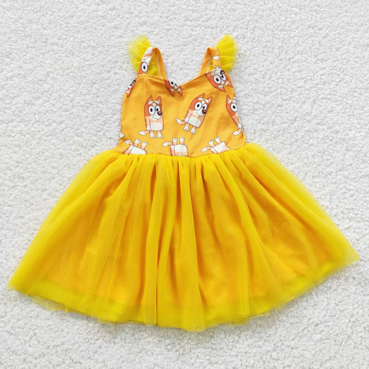 GSD0356 baby girls yellow flying sleeve dress